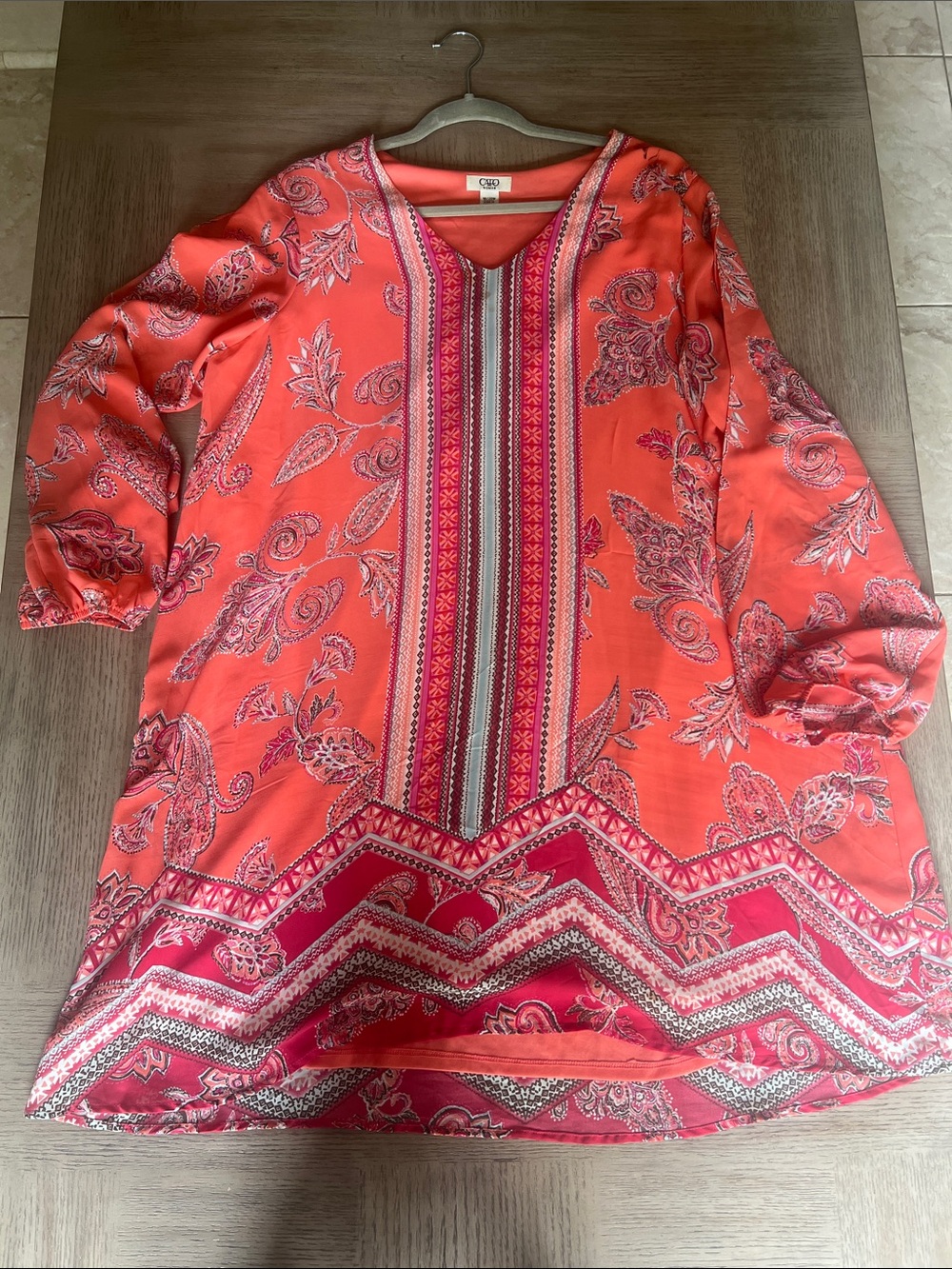 Cato Coral Paisley Long Sleeve Tunic Dress